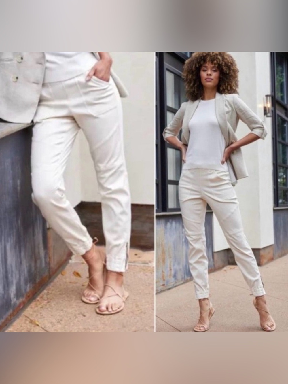 Spanx Stretch Twill Cargo Jogger Pants Beige Khaki Size Large minimalist comfy